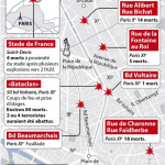 【地図】パリ同時多発テロ事件の発生地点詳細